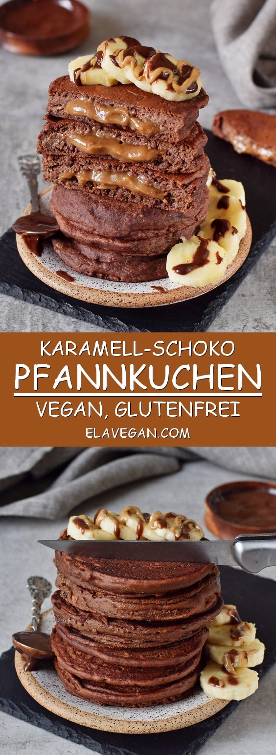 schoko-pfannkuchen mit Karamell gefüllt vegan glutenfrei