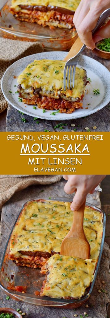 Gesund vegan glutenfrei Linsen Moussaka mit Auberginen Pinterest Collage