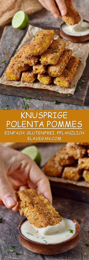 Pinterest Collage knusprige Polenta Pommes mit Cashew Knoblauch Dip