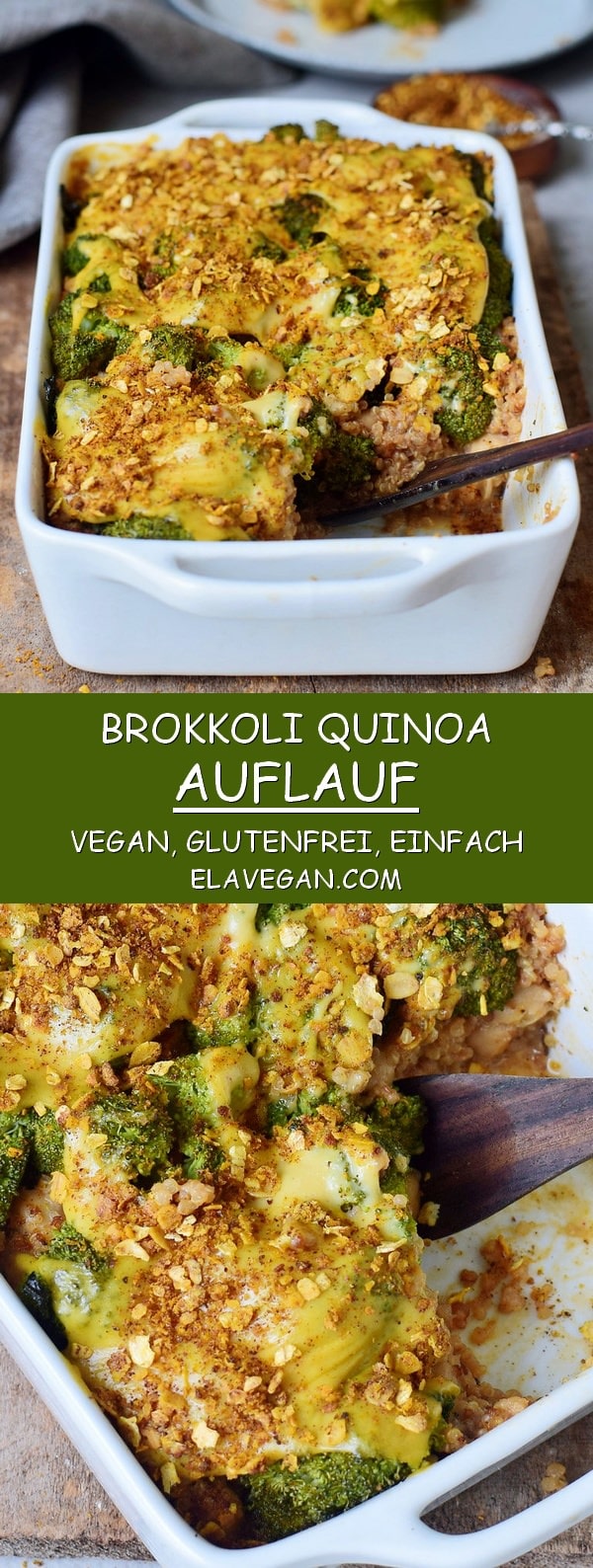 gesunder glutenfreier Brokkoli Auflauf (Gratin) mit Quinoa und veganem Käse