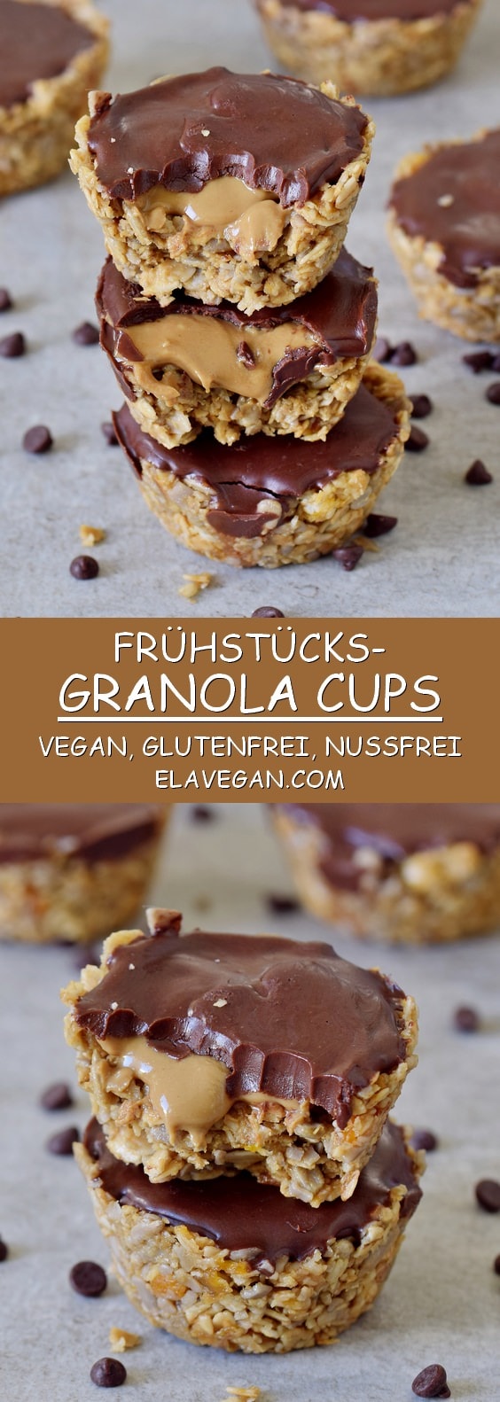 granola cups mit sonnenblumenkernmus und schokolade rezept zum frühstück oder dessert vegan glutenfrei nussfrei