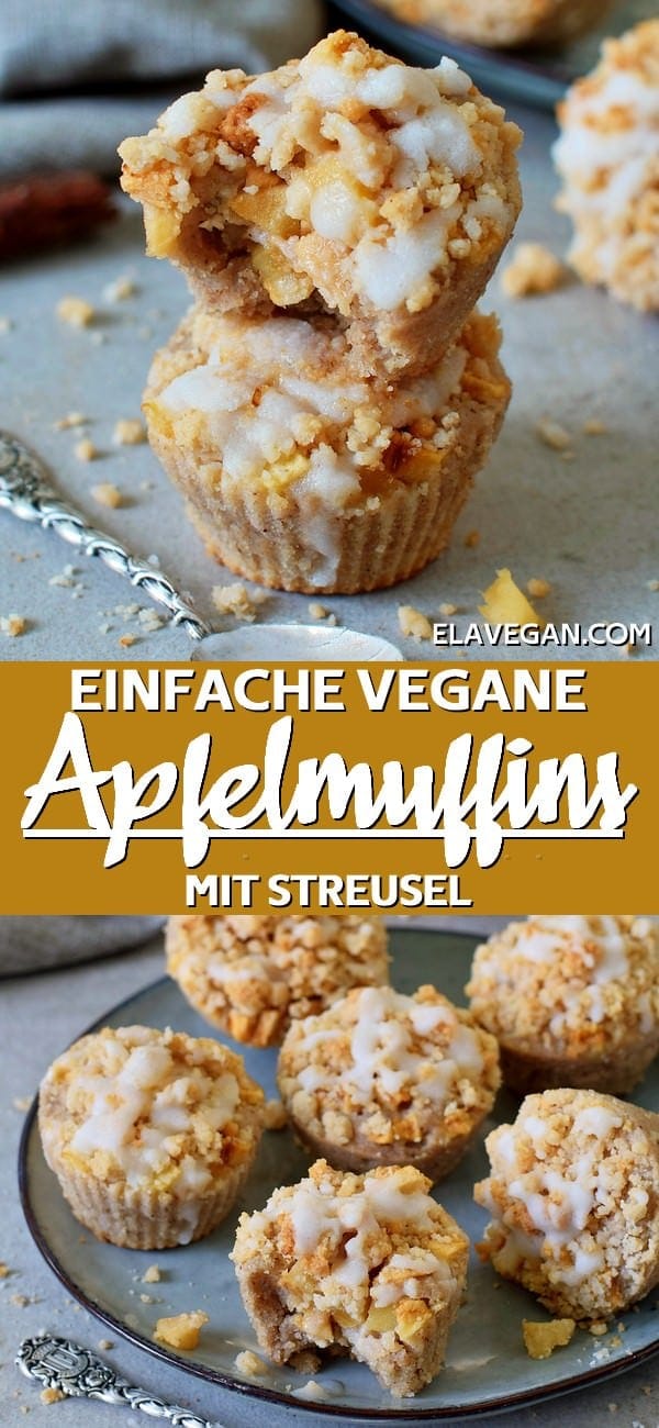 Pinterest Collage einfache vegane Apfelmuffins mit Streusel