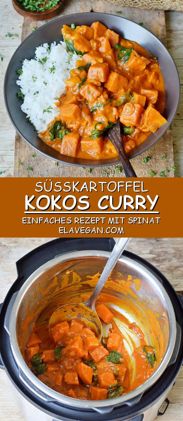 Süßkartoffel-Curry mit Kokosmilch und Spinat einfaches veganes Rezept