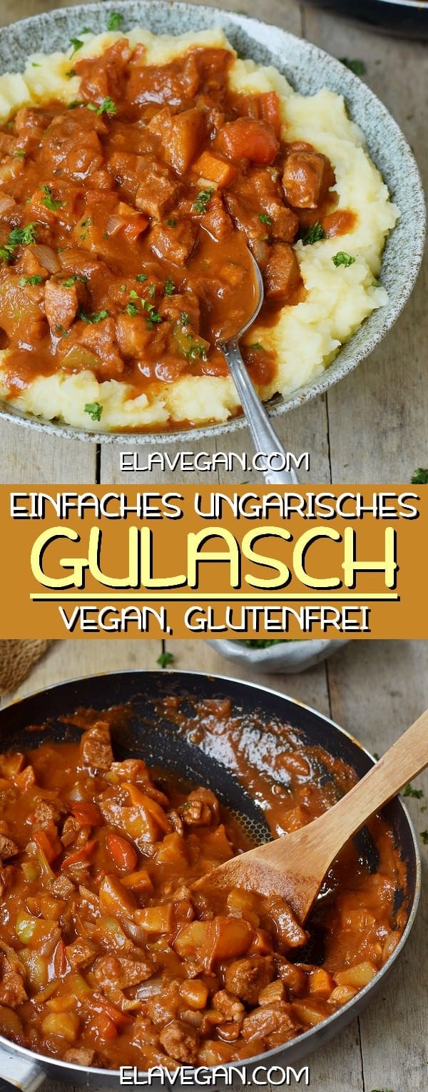 Einfaches ungarisches veganes Gulasch Rezept glutenfrei