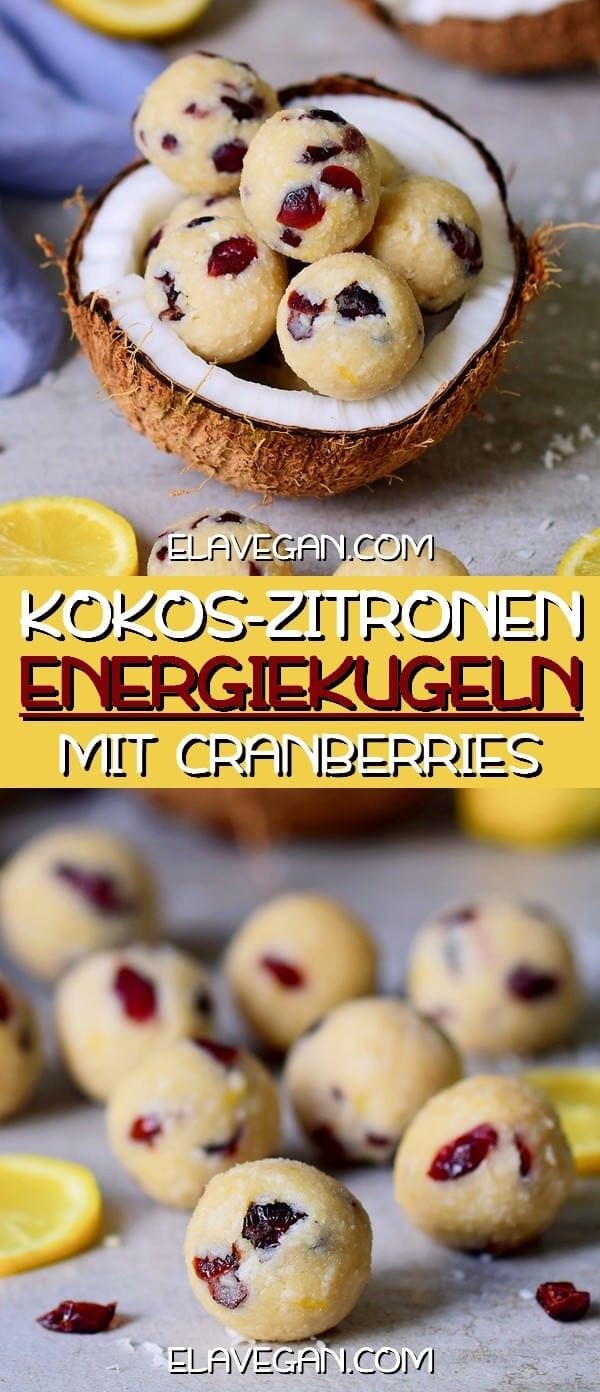 Kokos-Zitronen-Energiekugeln mit Cranberries