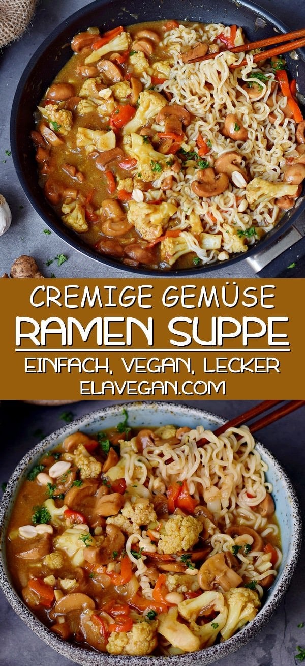 pinterest Collage über cremige vegane Ramen Suppe