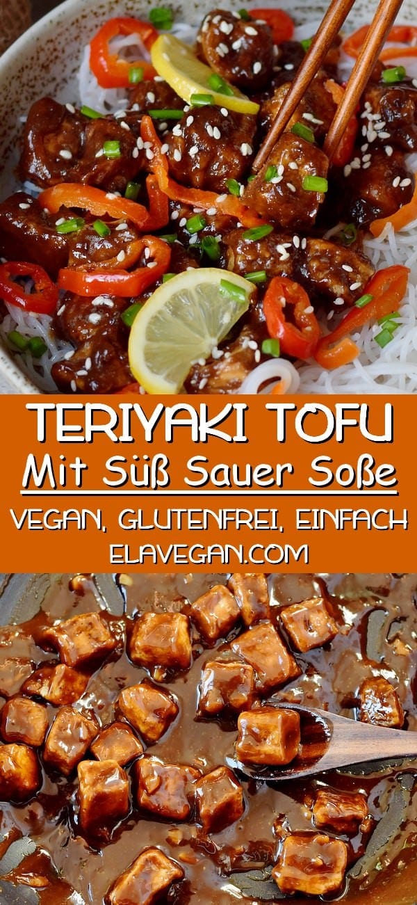 pinterest collage Teriyaki Tofu mit süß sauer soße