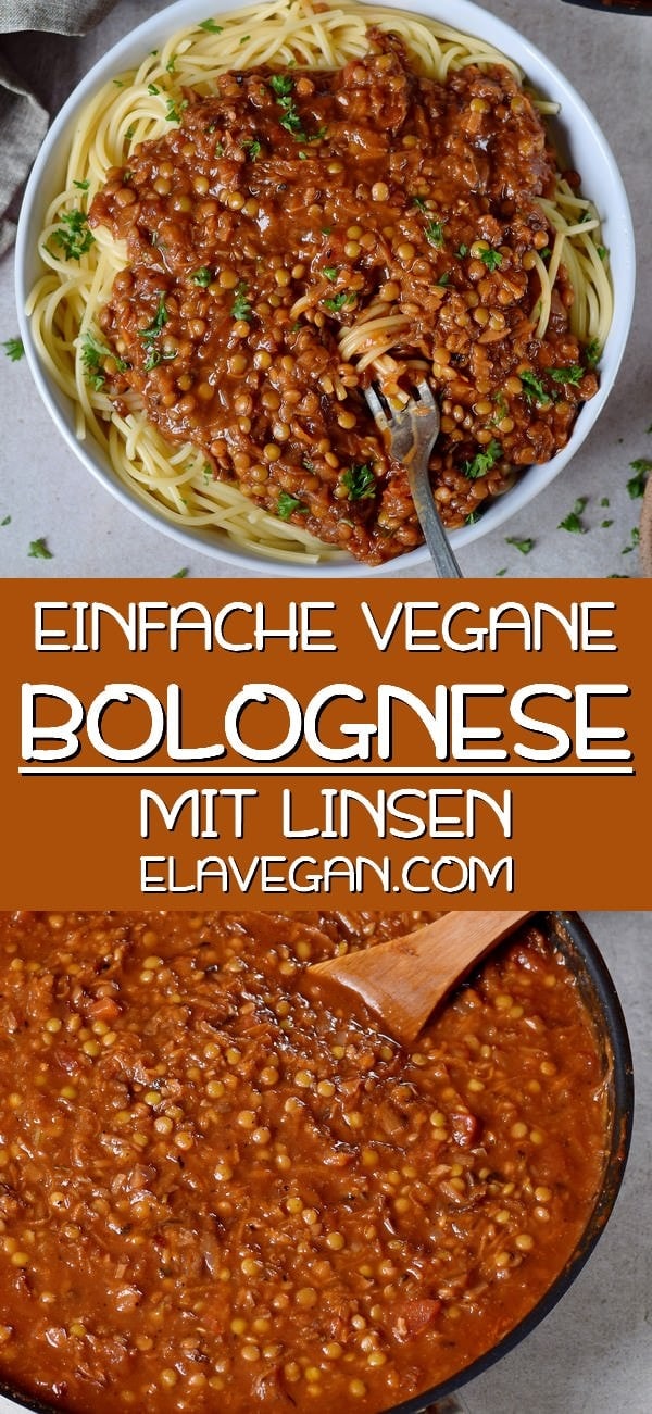 Pinterest Collage einfache vegane Bolognese Soße mit Linsen