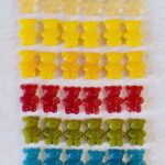 vegane Gummibärchen in unterschiedlichen Farben in mehrere Reihen
