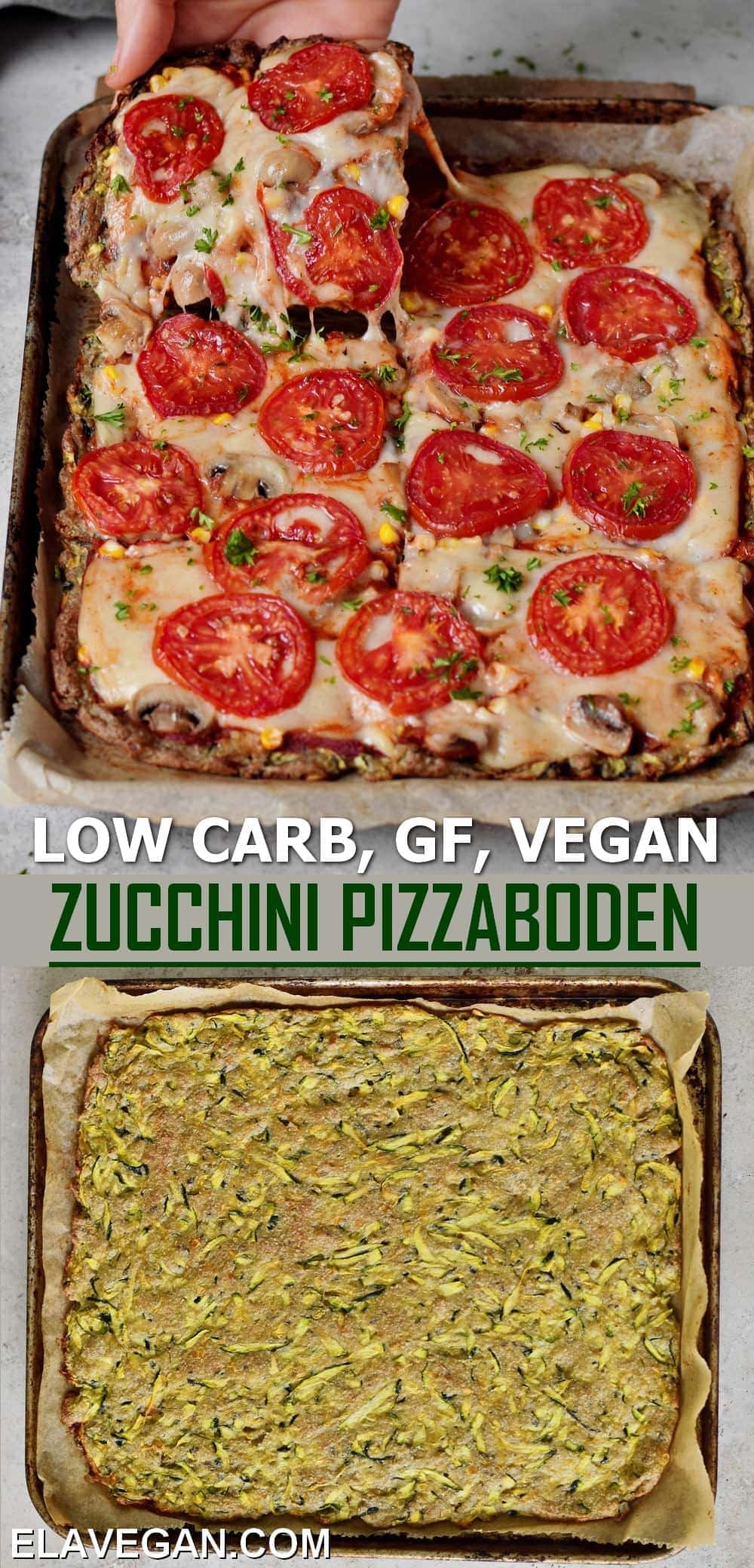 Pinterest Collage Low Carb, Glutenfrei, Vegan Zucchini Pizzaboden