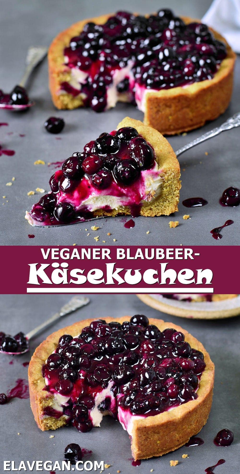 Pinterest Collage Veganer Blaubeer-Käsekuchen
