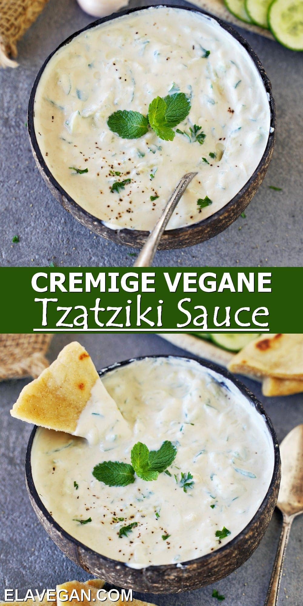 Pinterest Collage cremige vegane Tzatziki Sauce