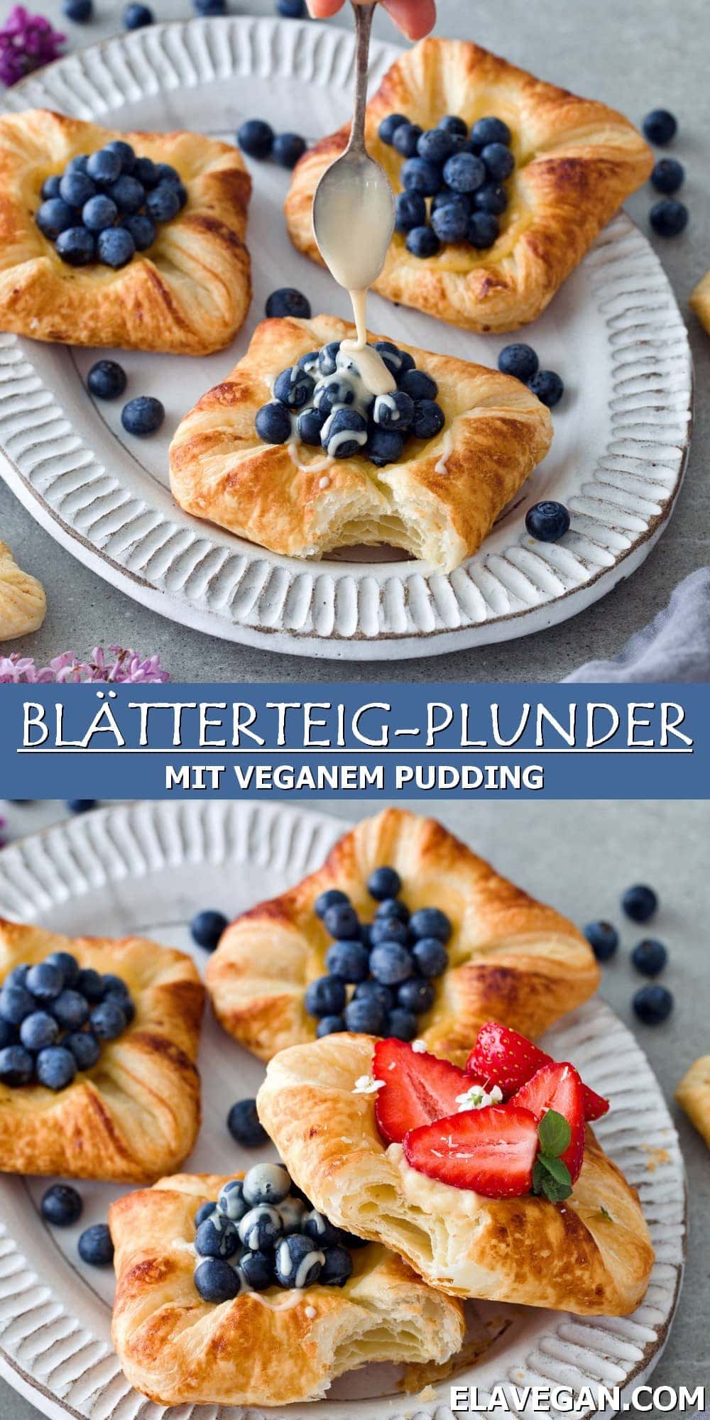 Pinterest Collage Blätterteig-Plunder mit veganem Pudding