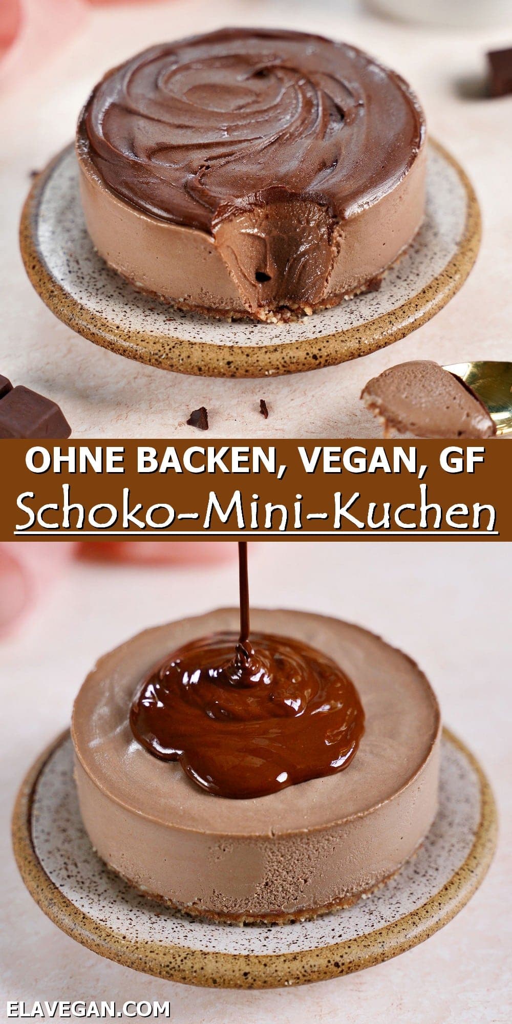 Pinterest Collage ohne backen vegan GF Schoko-Mini-Kuchen