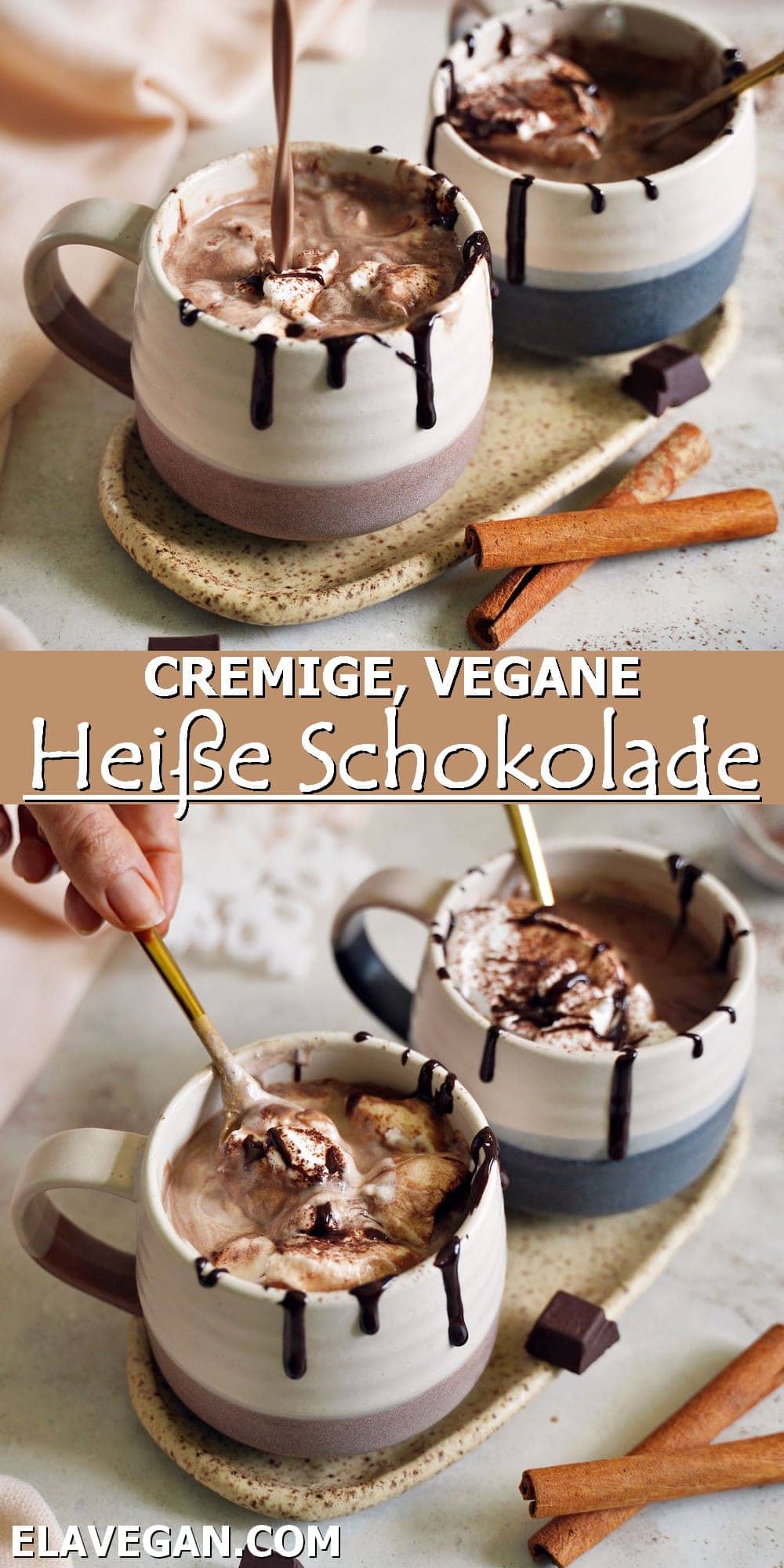 Pinterest Collage cremige vegane heiße Schokolade