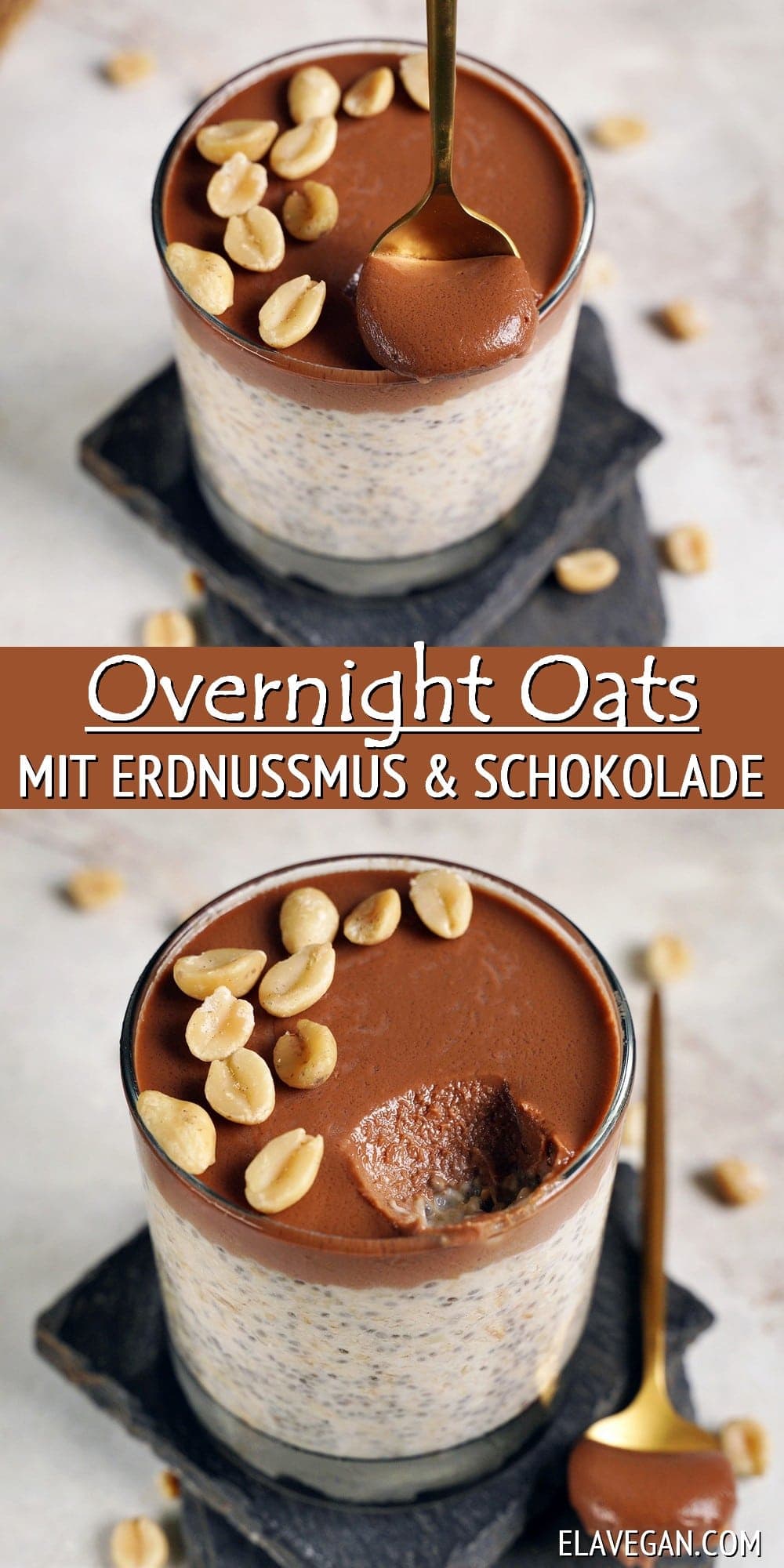 Pinterest Collage Overnight Oats mit Erdnussmus und Schokolade