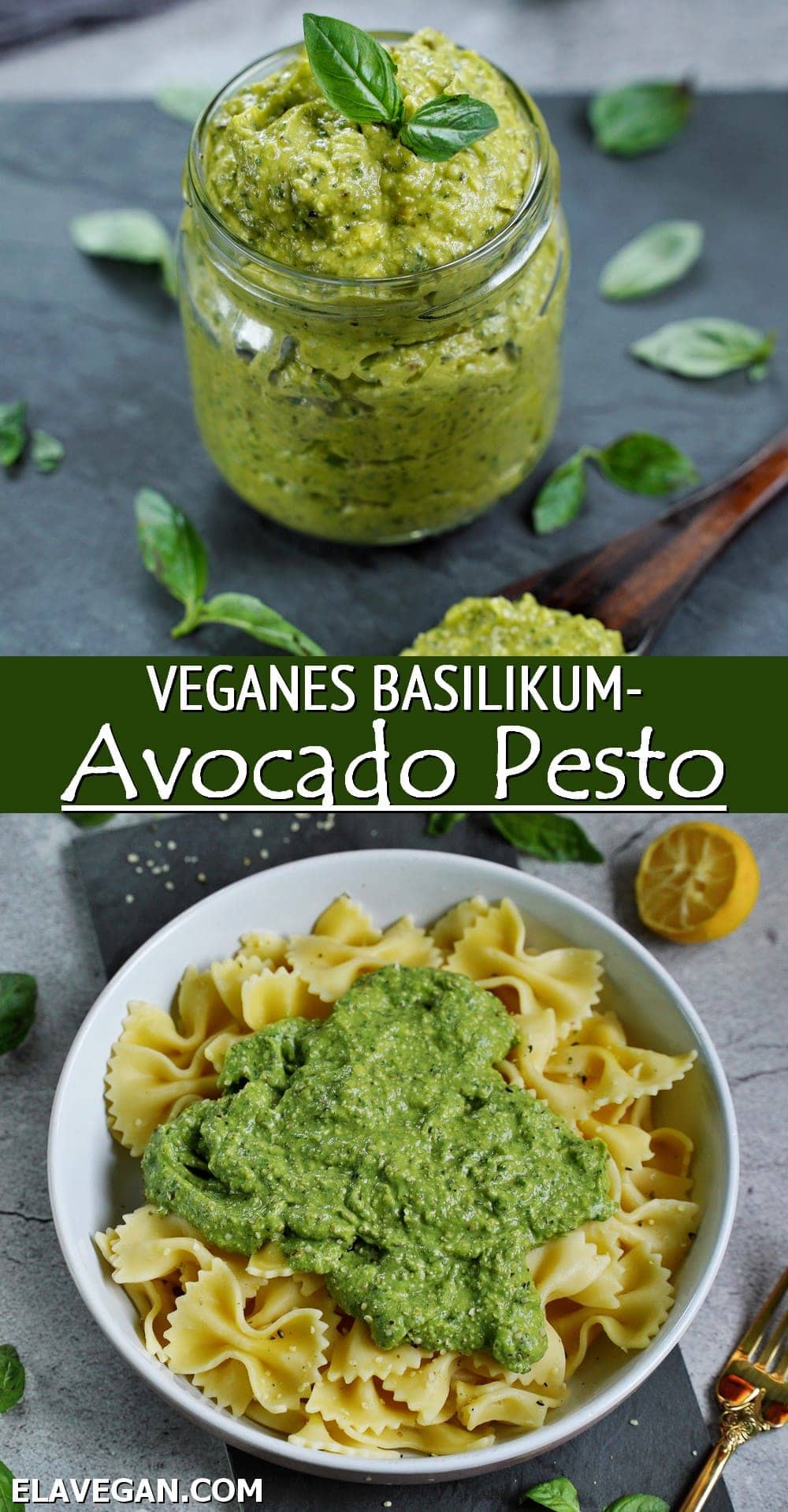 Pinterest Collage veganes Basilikum-Avocado-Pesto
