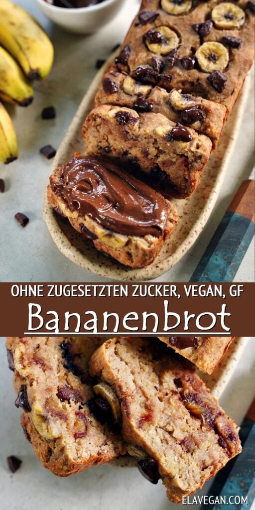 Pinterest Collage Bananenbrot ohne zugesetzten Zucker vegan GF