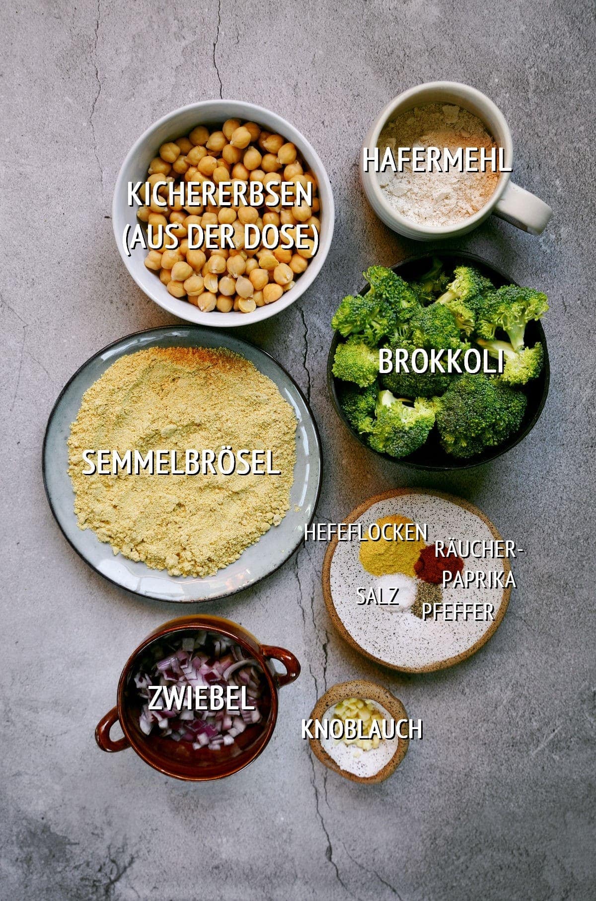 Zutaten für Brokkoli Nuggets mit Beschriftung