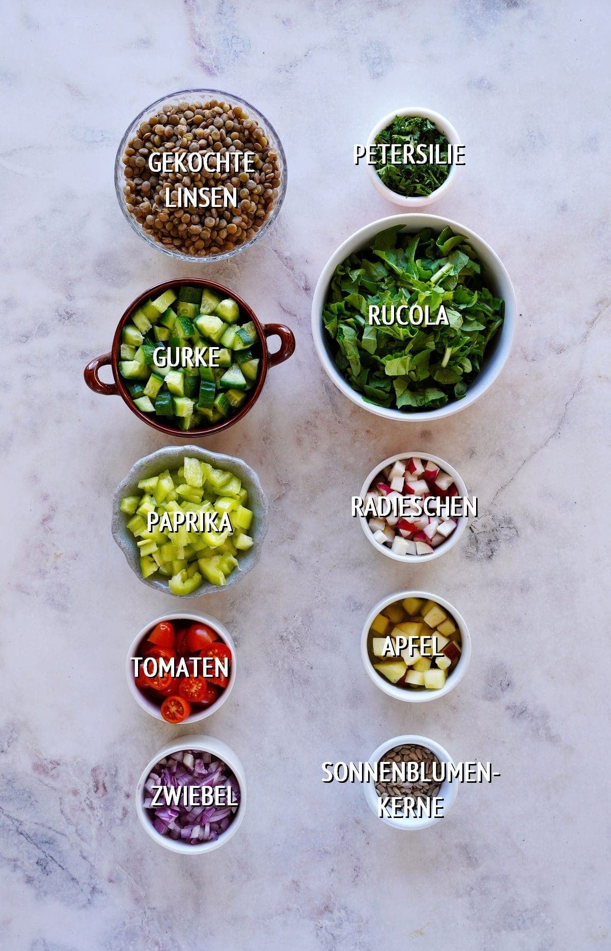 Zutaten für Salat mit Linsen