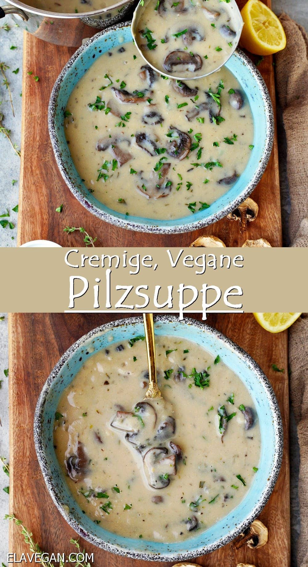 Pinterest Collage cremige vegane Pilzsuppe