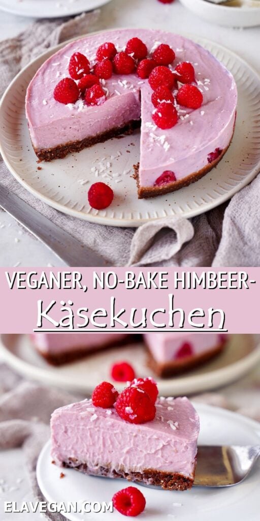 Pinterest Collage veganer, no-bake Himbeer Käsekuchen