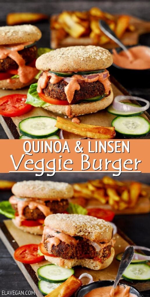 Pinterest Collage Quinoa und Linsen Veggie Burger