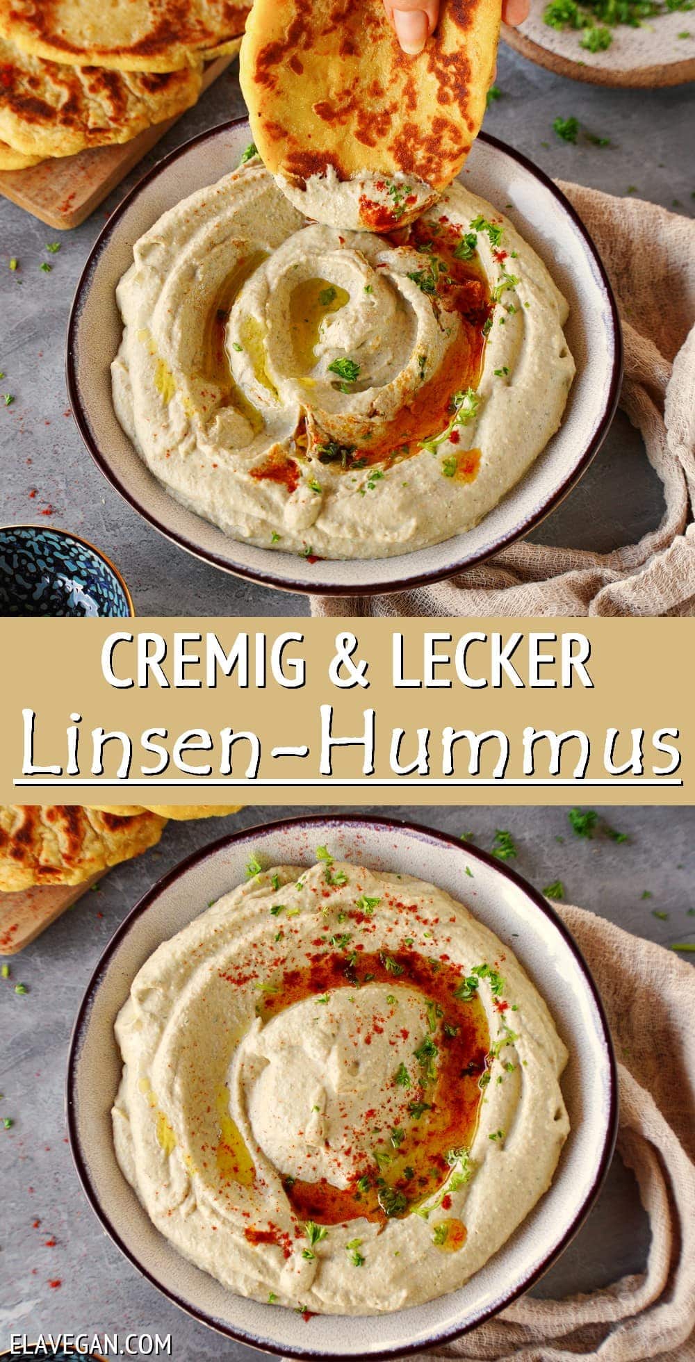 Pinterest Collage cremig und lecker Linsen-Hummus