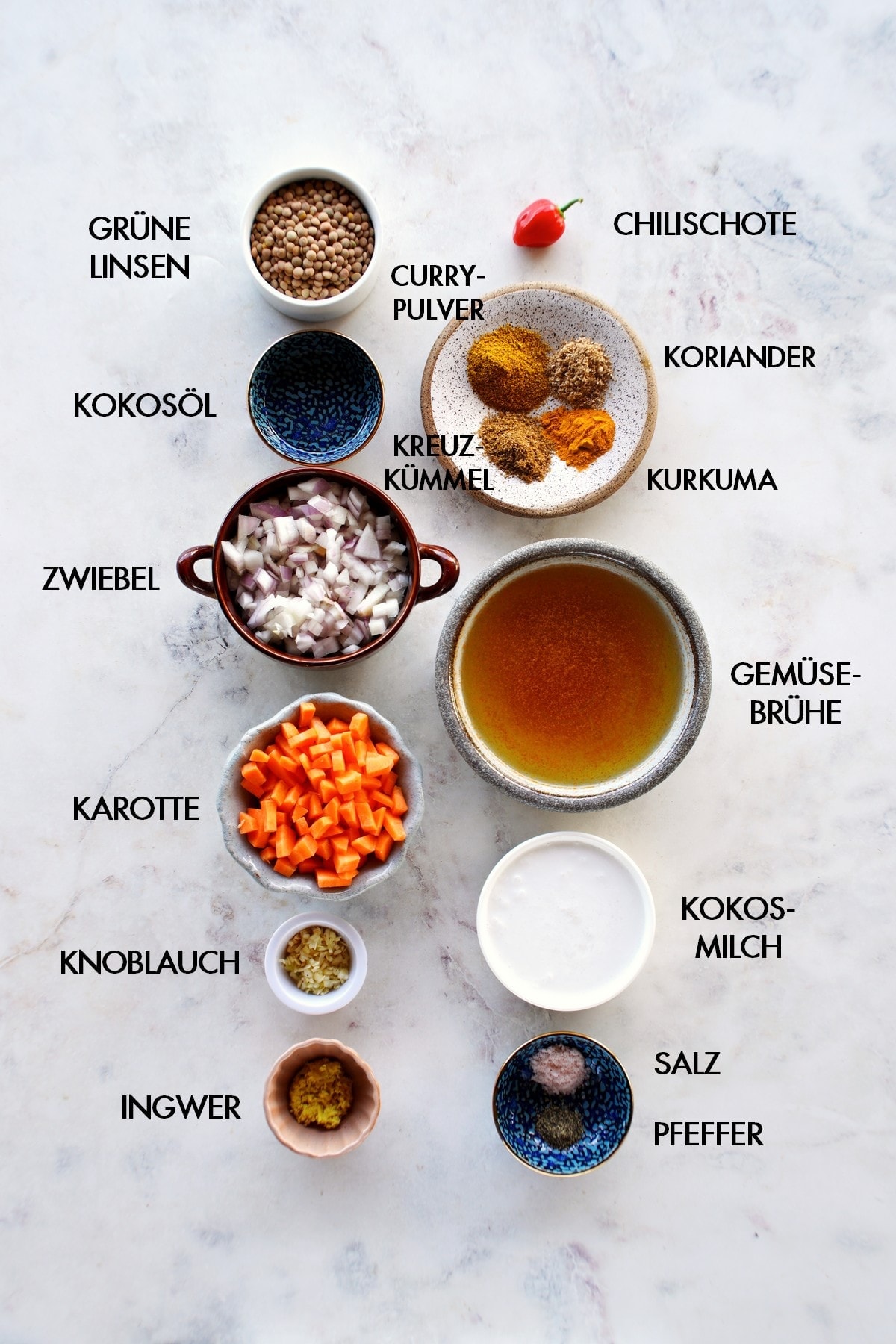 Zutaten für Linsen Curry