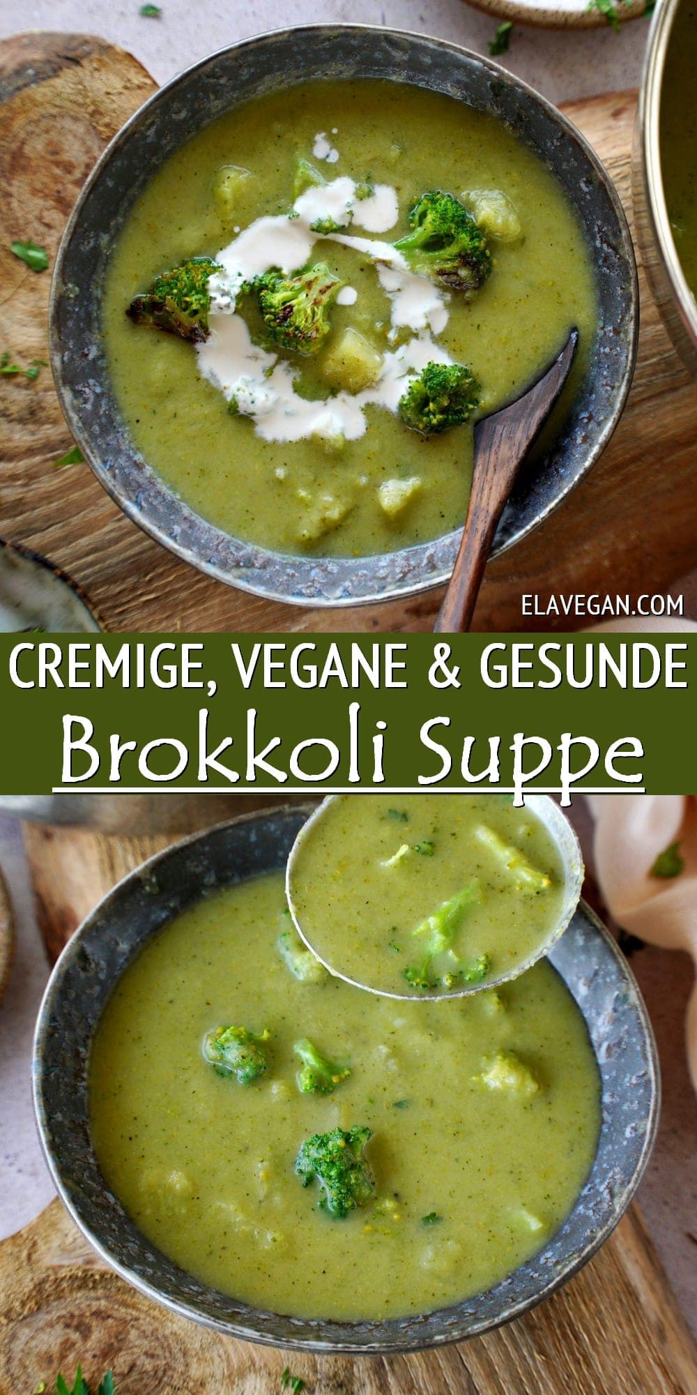 Pinterest Collage cremige vegane & gesunde Brokkoli Suppe