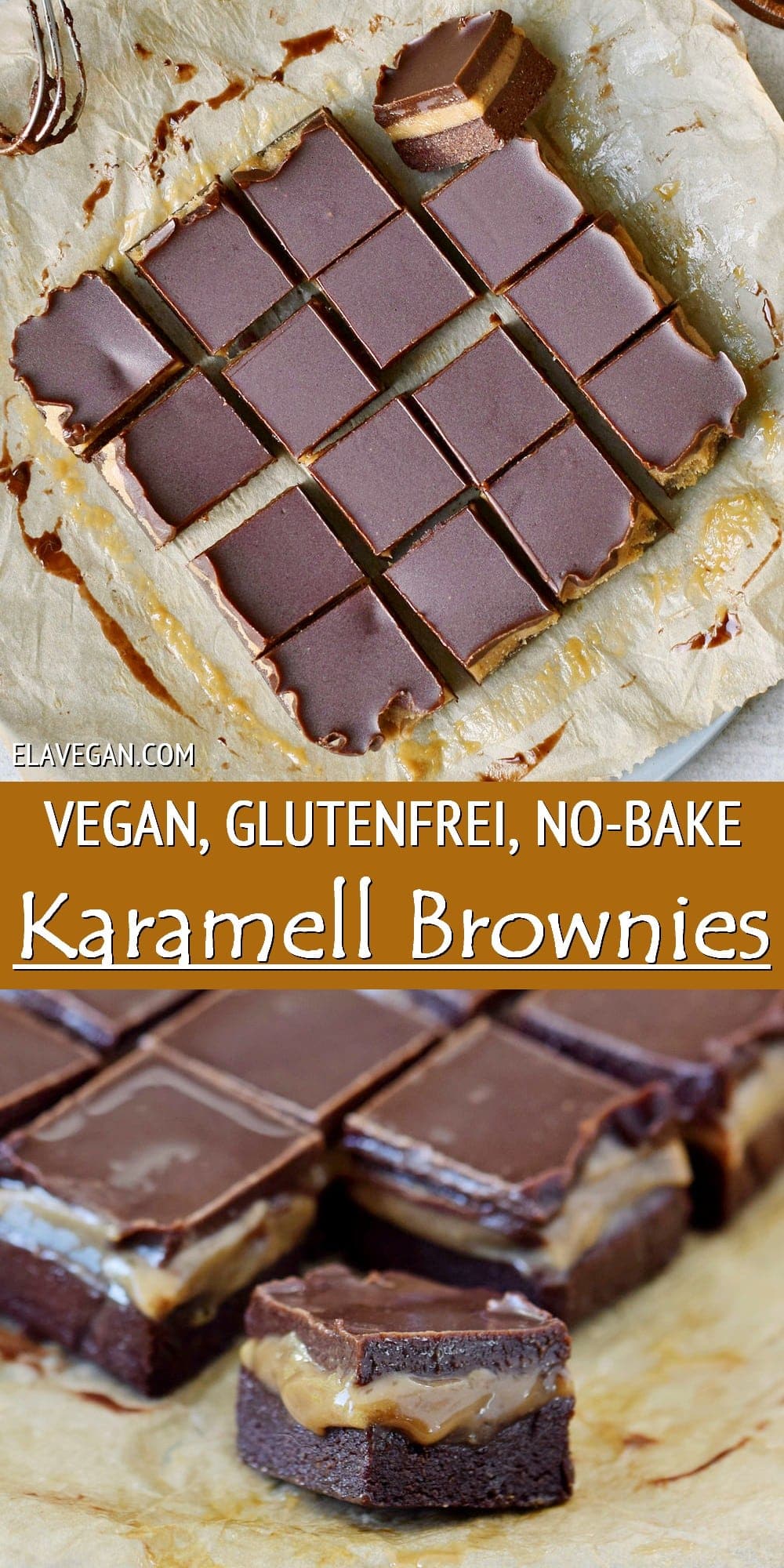 Pinterest Collage vegan, glutenfrei, no-bake Karamell Brownies