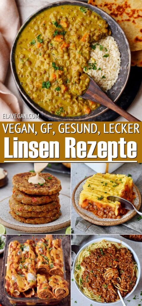 Pinterest Collage vegan, GF, gesund, lecker Linsen Rezepte