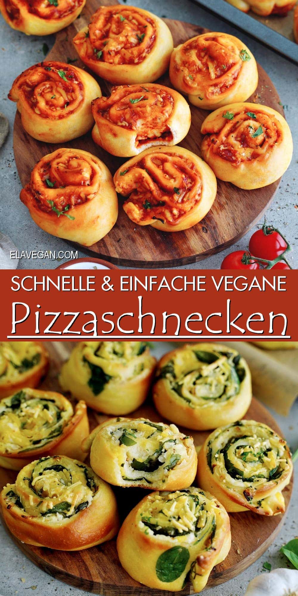 Pinterest Collage schnelle & einfache vegane Pizzaschnecken
