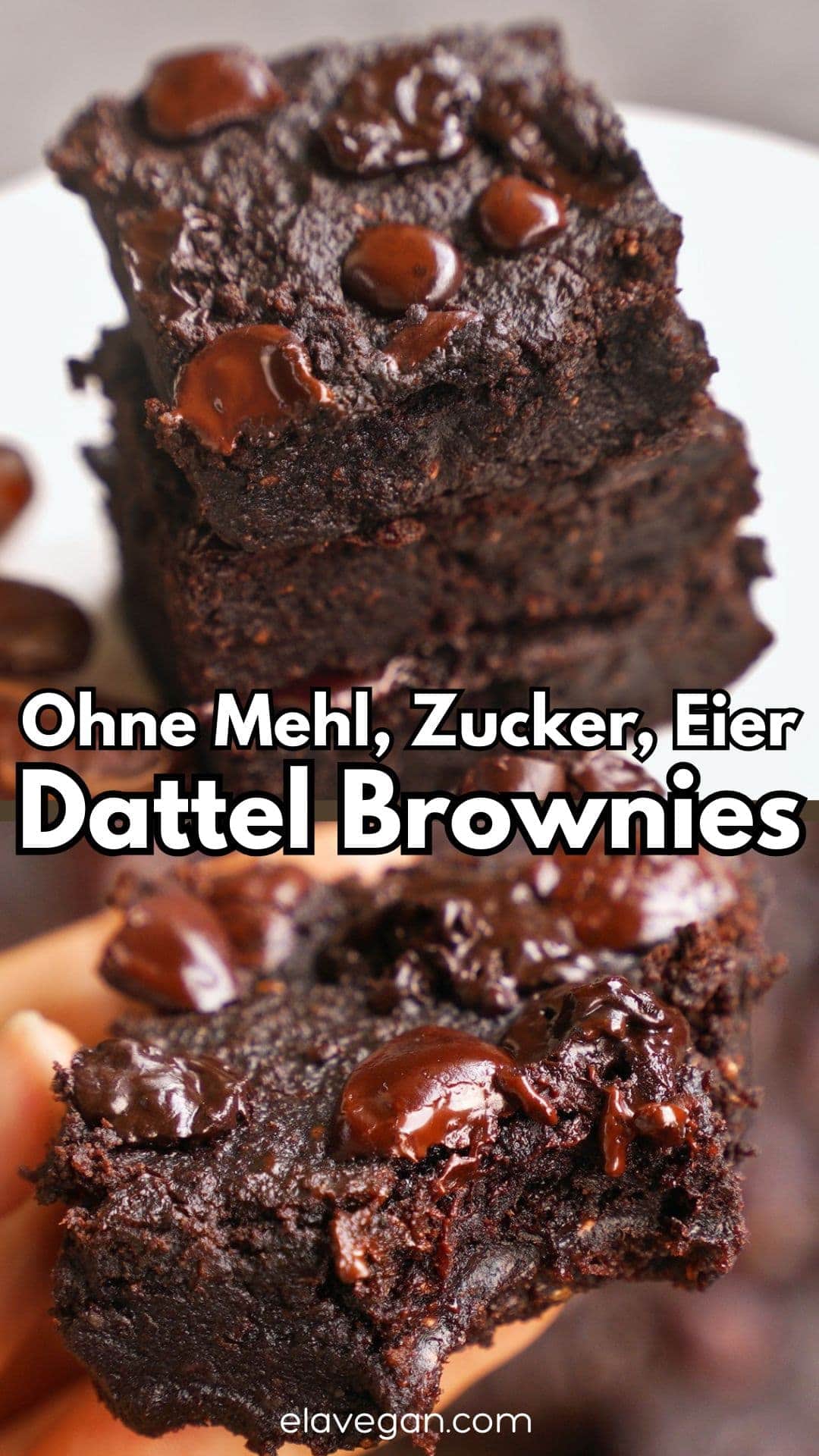 Pinterest Collage: ohne Mehl, Zucker oder Eier- Dattel Brownies