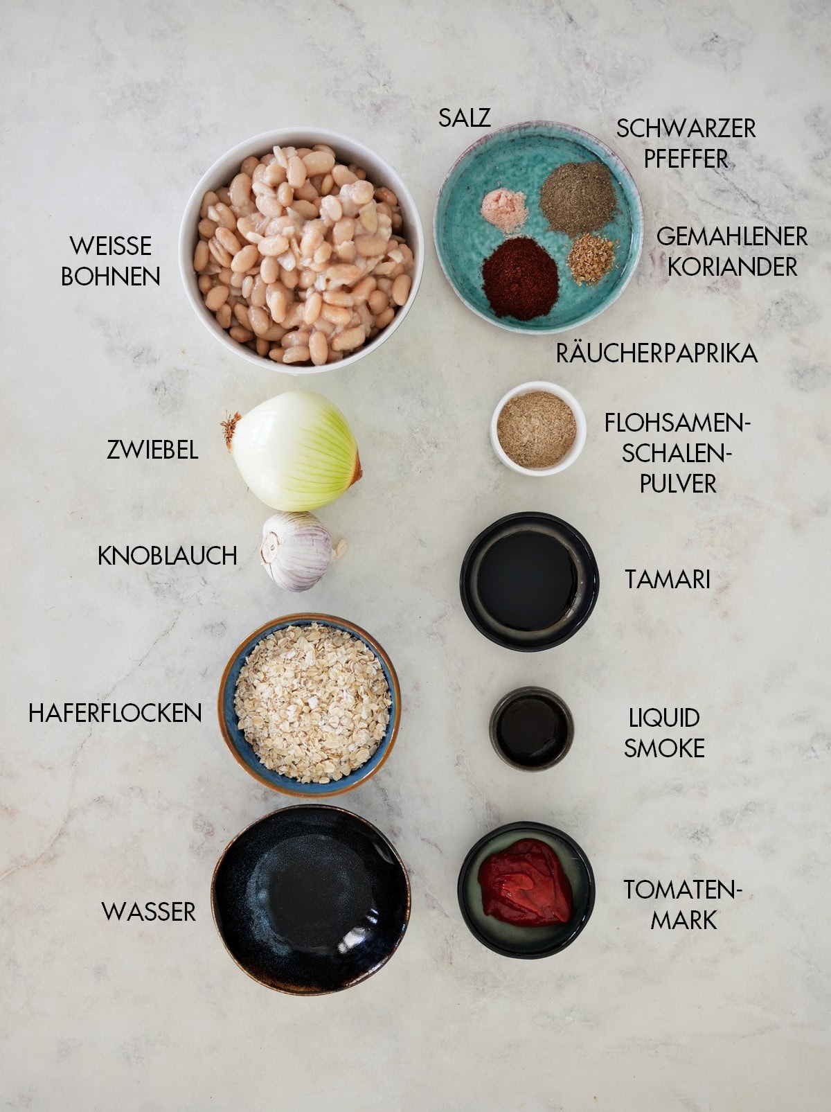 Die Zutaten für vegane Steaks aus weißen Bohnen