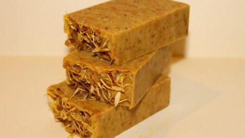 Homemade vegan beauty products calendula soap