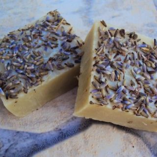 Homemade shampoo bar with lavender and clay