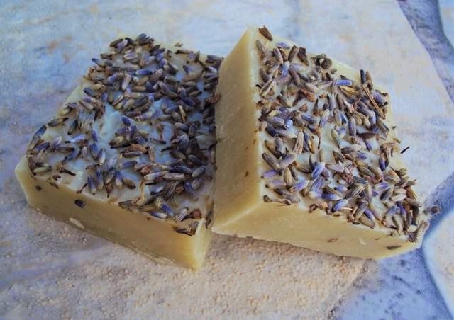 Homemade shampoo bar with lavender and clay, soap for hair