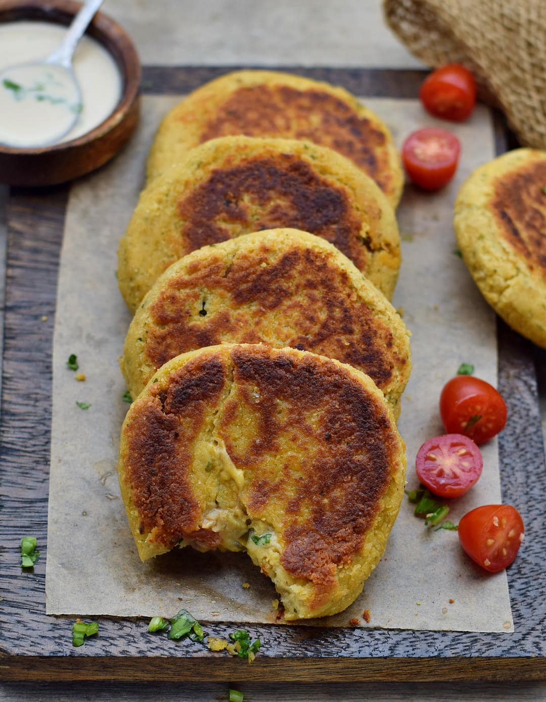 healthy fritters stuffed with vegan cheese and veggies