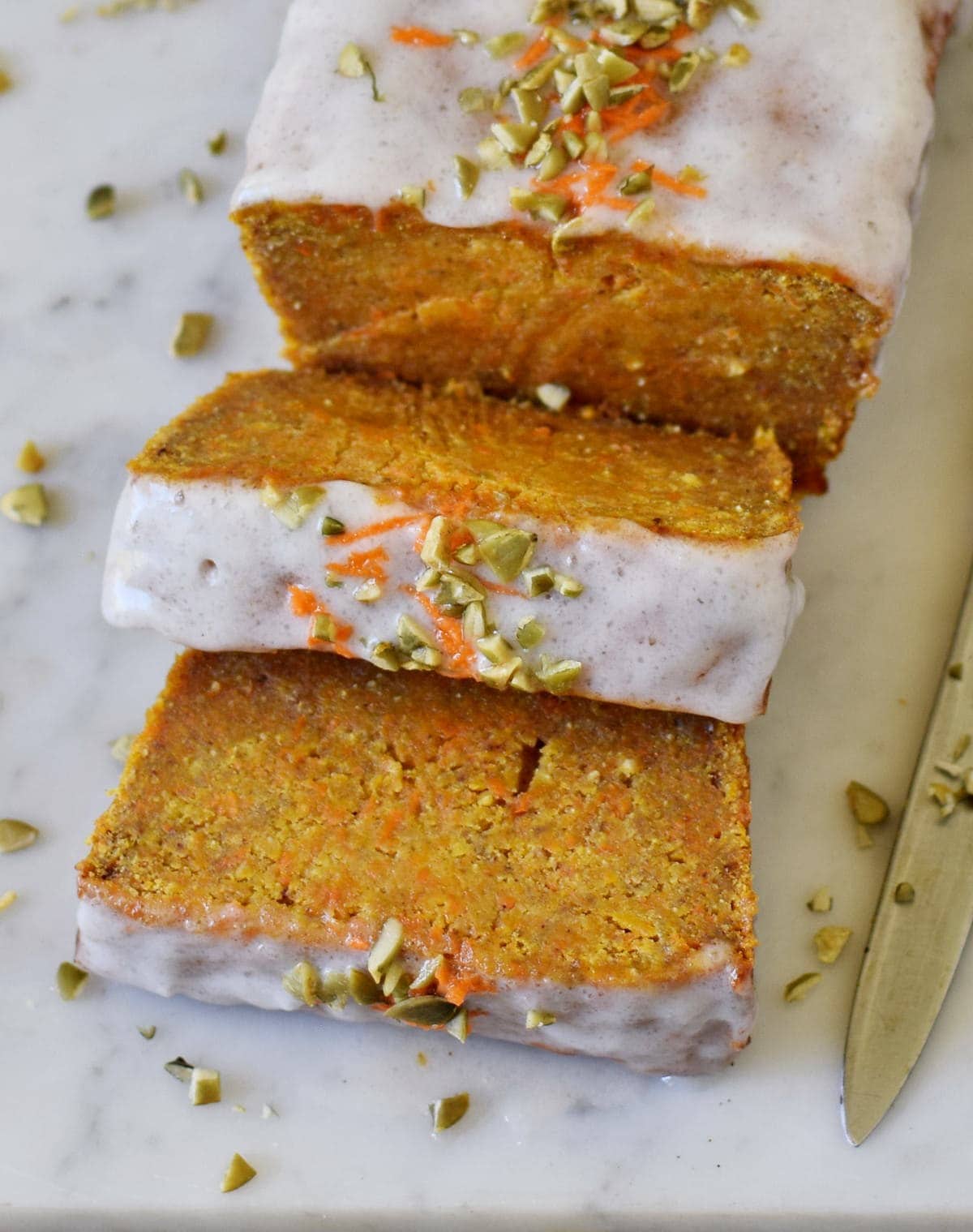 close-up of moist vegan carrot cake