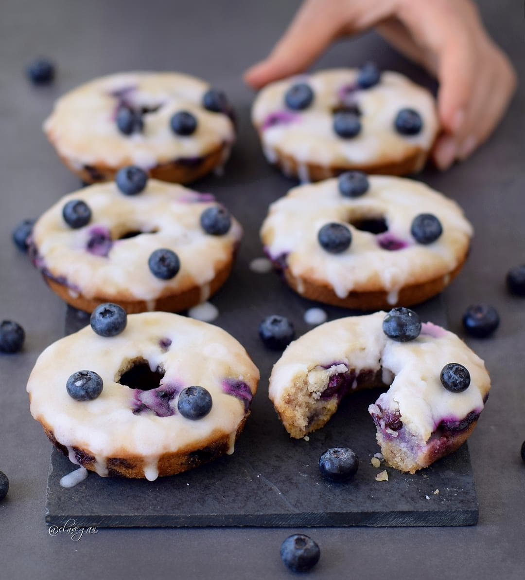 Vegan blueberry donuts with a lemon glaze