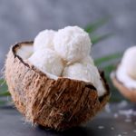 Coconut candy balls in a coconut shell