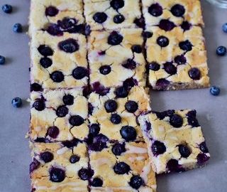 Oven baked blueberry pancakes. My blueberry sheet pancakes are vegan, gluten-free, healthy and low-fat. The recipe is easy to make and family friendly