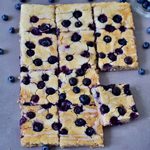 Oven baked blueberry pancakes. My blueberry sheet pancakes are vegan, gluten-free, healthy and low-fat. The recipe is easy to make and family friendly