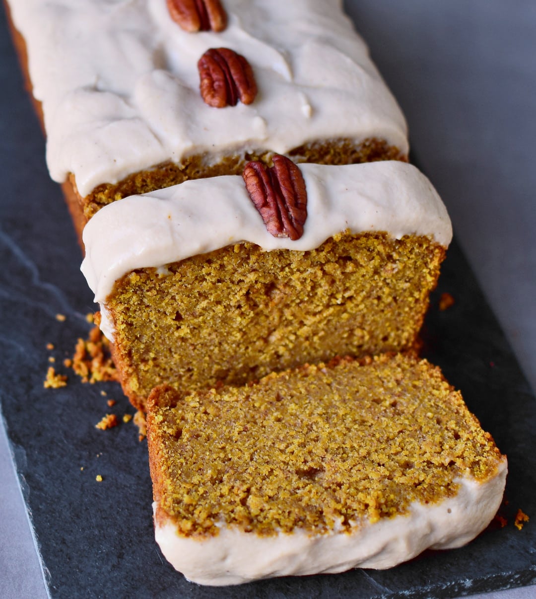 Vegan pumpkin cake with a fluffy cashew frosting. This vegan cake is gluten-free, oil-free, plant-based (egg-free, dairy-free), easy to make and healthy. Perfect recipe for autumn/fall
