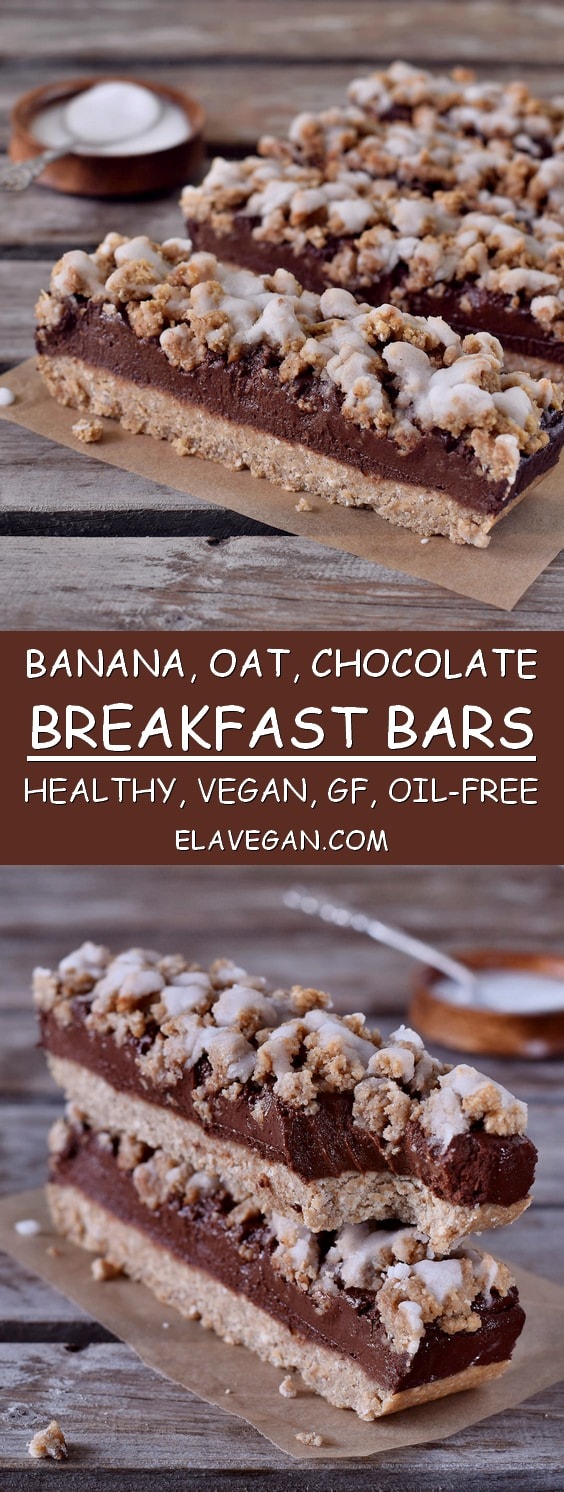 Banana oat chocolate breakfast bars healthy vegan gluten-free oil-free recipe