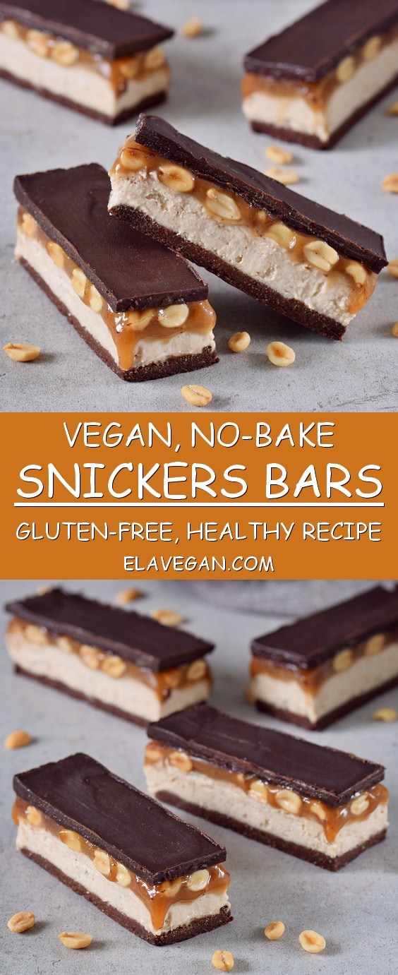 Pinterest collage vegan no-bake snickers bars gluten-free, healthy recipe