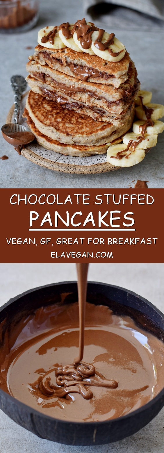 chocolate stuffed pancakes recipe gluten-free vegan plant-based dessert breakfast with homemade nutella
