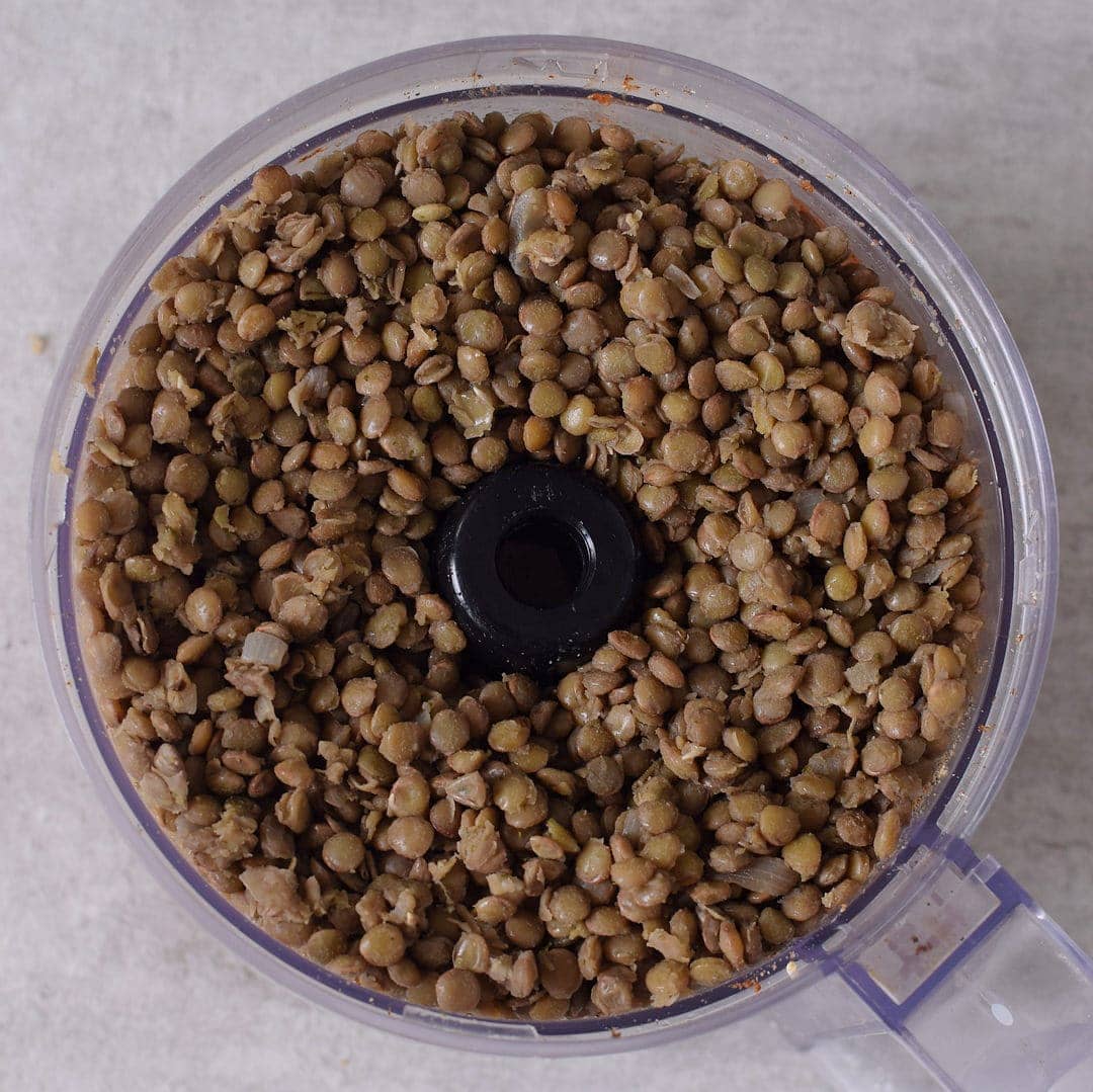 cooked lentils in food processor