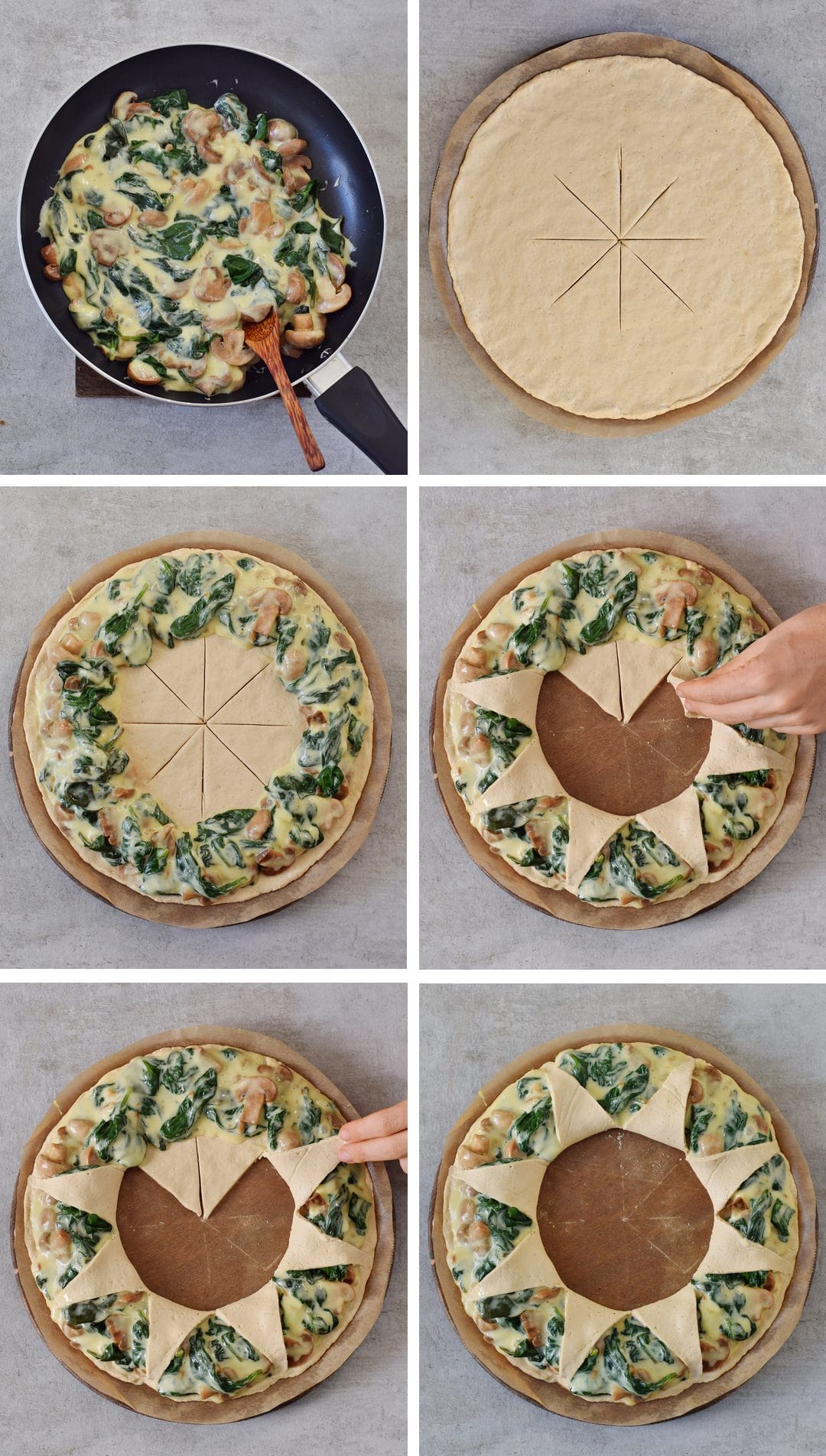 How to make a Crescent ring (corona) with spinach mushrooms and vegan cheese